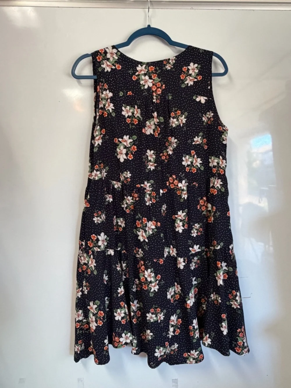 entro Black Floral Tiered Summer Dress‎ with White & Orange Blooms